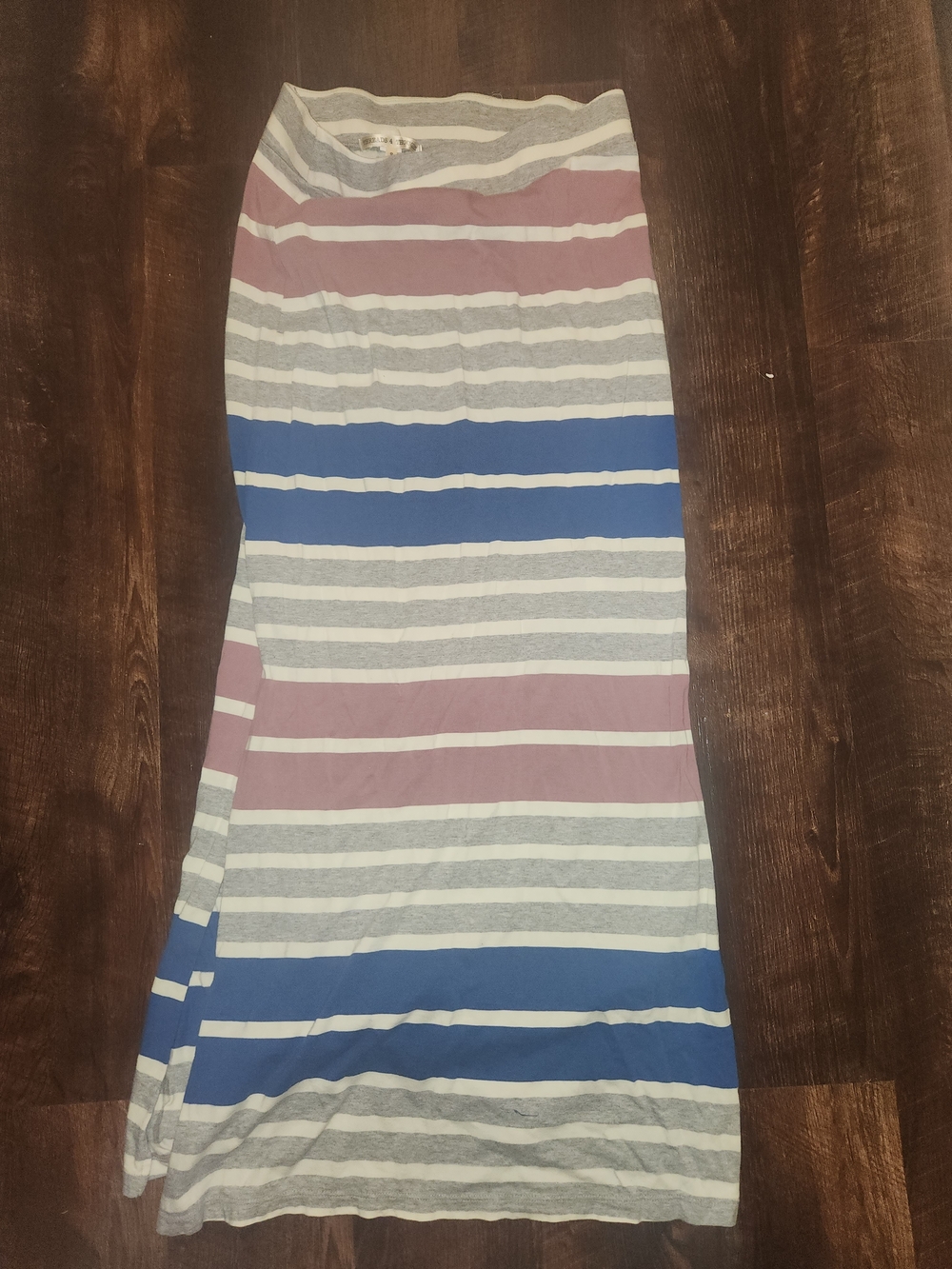 Vintage Threads 4 Thought Striped Maxi Skirt in Blue, Gray and Pink
